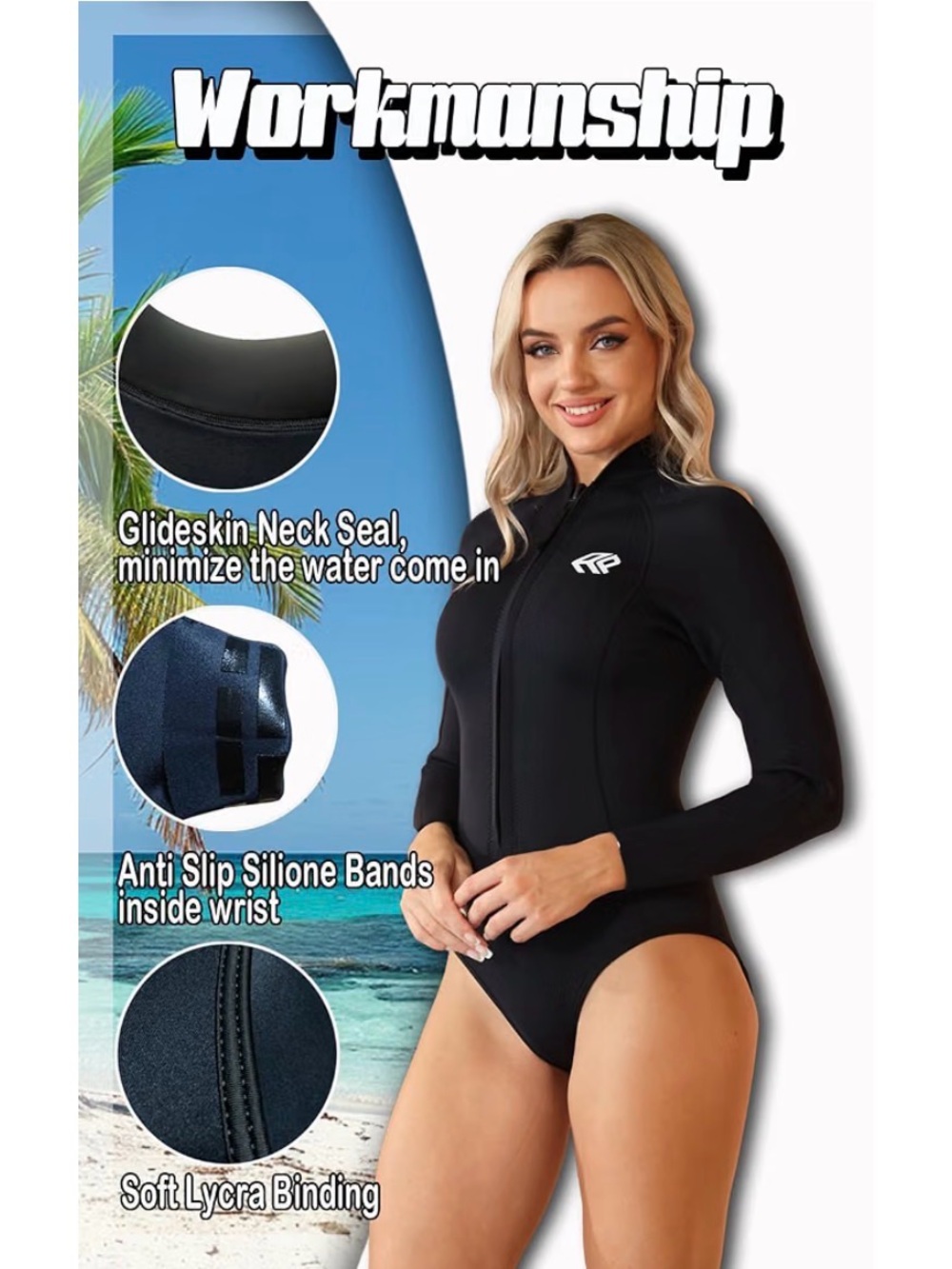 Wetsuit Women’ 3mm Neoprene Shorty Wet Suit Long Sleeve S NWT - Picture 9 of 10